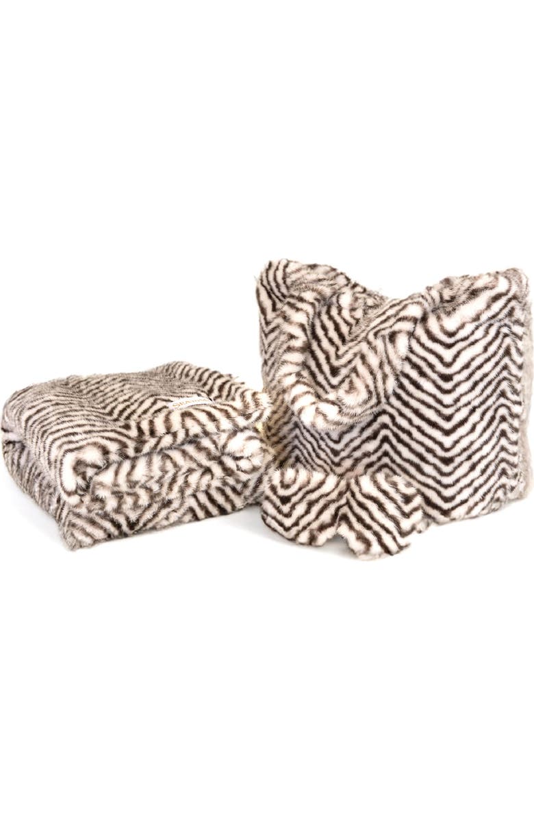 Sea To Me Blankets Luxury Travel Trio Blanket, Tote, and Eye Mask, Alternate, color, Zebra Brown/White