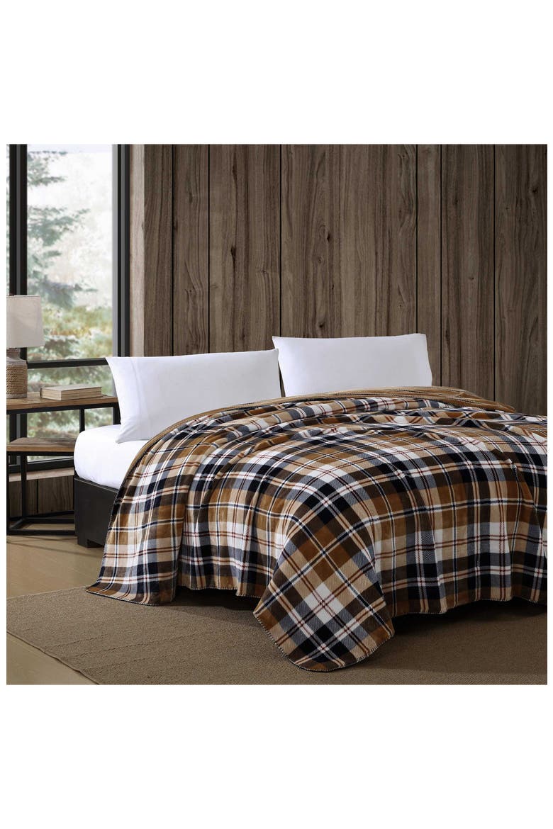 Trailhead Plaid Reversible Fleece Blanket, Alternate, color, DARK BEIGE