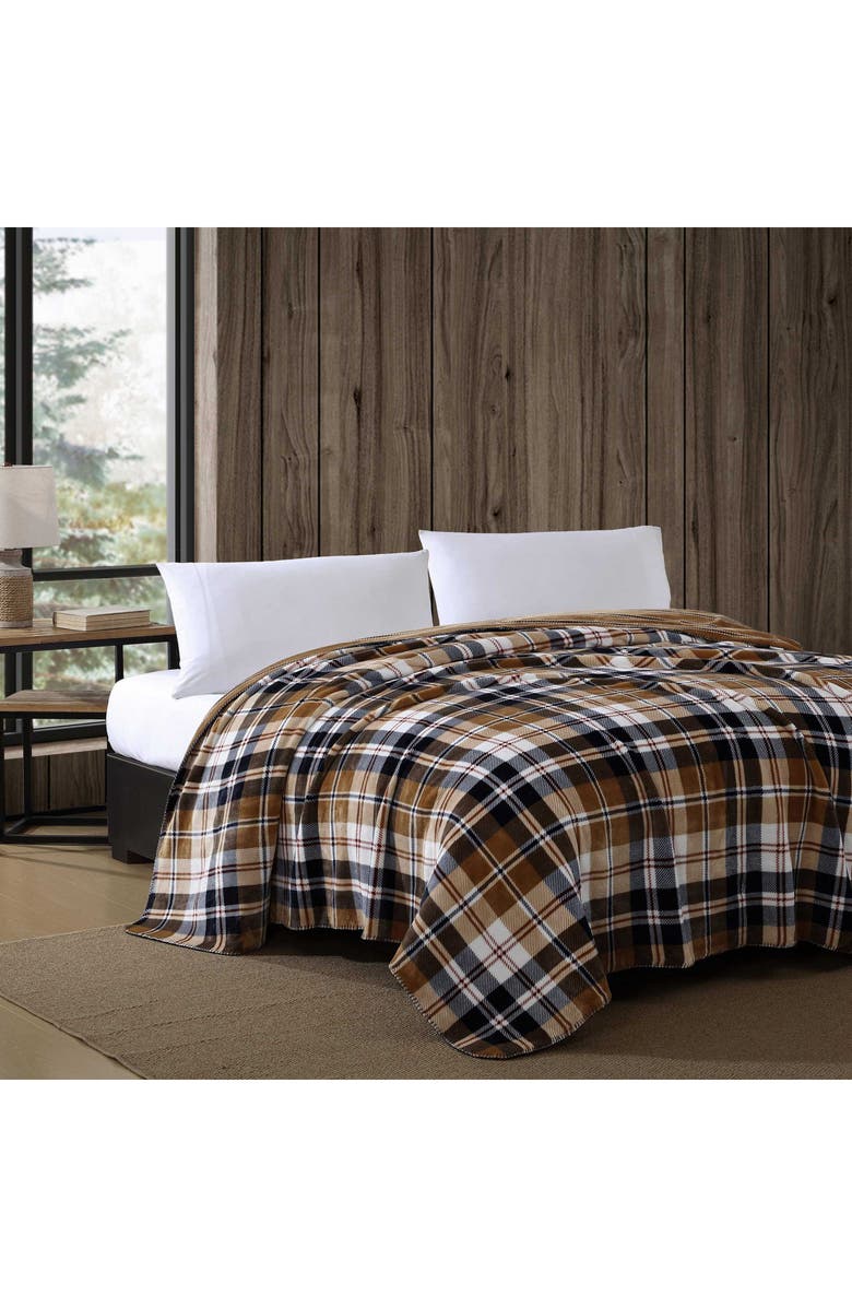 Eddie Bauer Trailhead Plaid Reversible Fleece Blanket, Alternate, color, Dark Beige