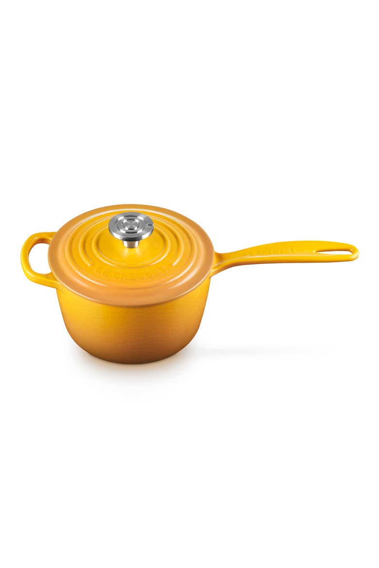 Signature 1.75-Quart Enameled Cast Iron Saucepan, Alternate, color, NECTAR