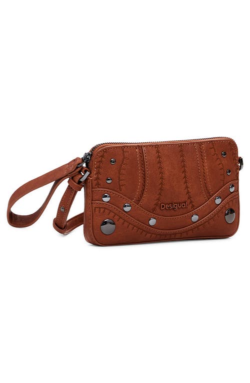 Desigual Medium Embroidered Faux Leather Convertible Wallet In Camel