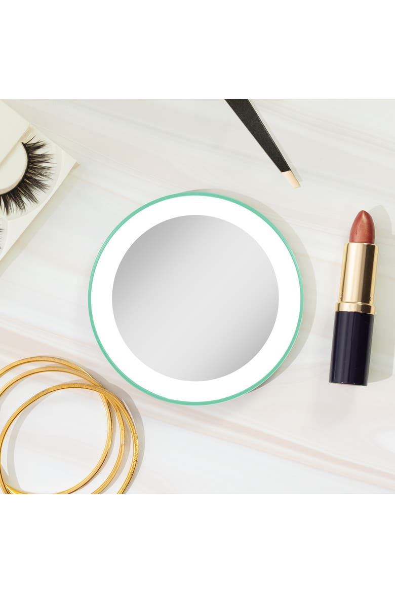 Lighted Compact Mirror with 10X Magnification & Suction Cup, Alternate, color, Seafoam Green