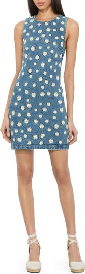 Alice + Olivia Wynell Daisy Embroidery Denim Minidress