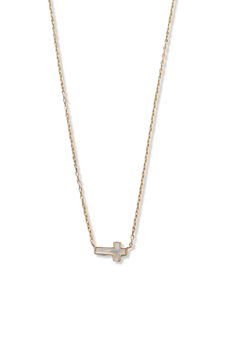 Mother-of-Pearl Sideways Cross Pendant Necklace, Main, color, GOLD