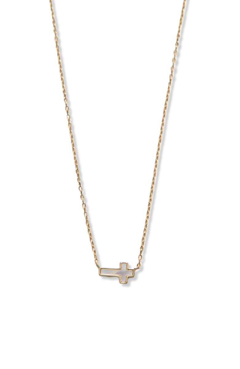Argento Vivo Sterling Silver Mother-of-Pearl Sideways Cross Pendant Necklace, Main, color, Gold