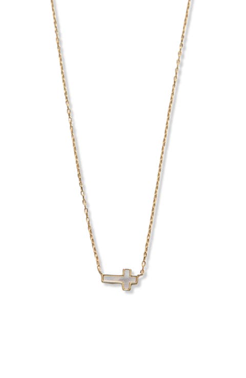 Mother-of-Pearl Sideways Cross Pendant Necklace