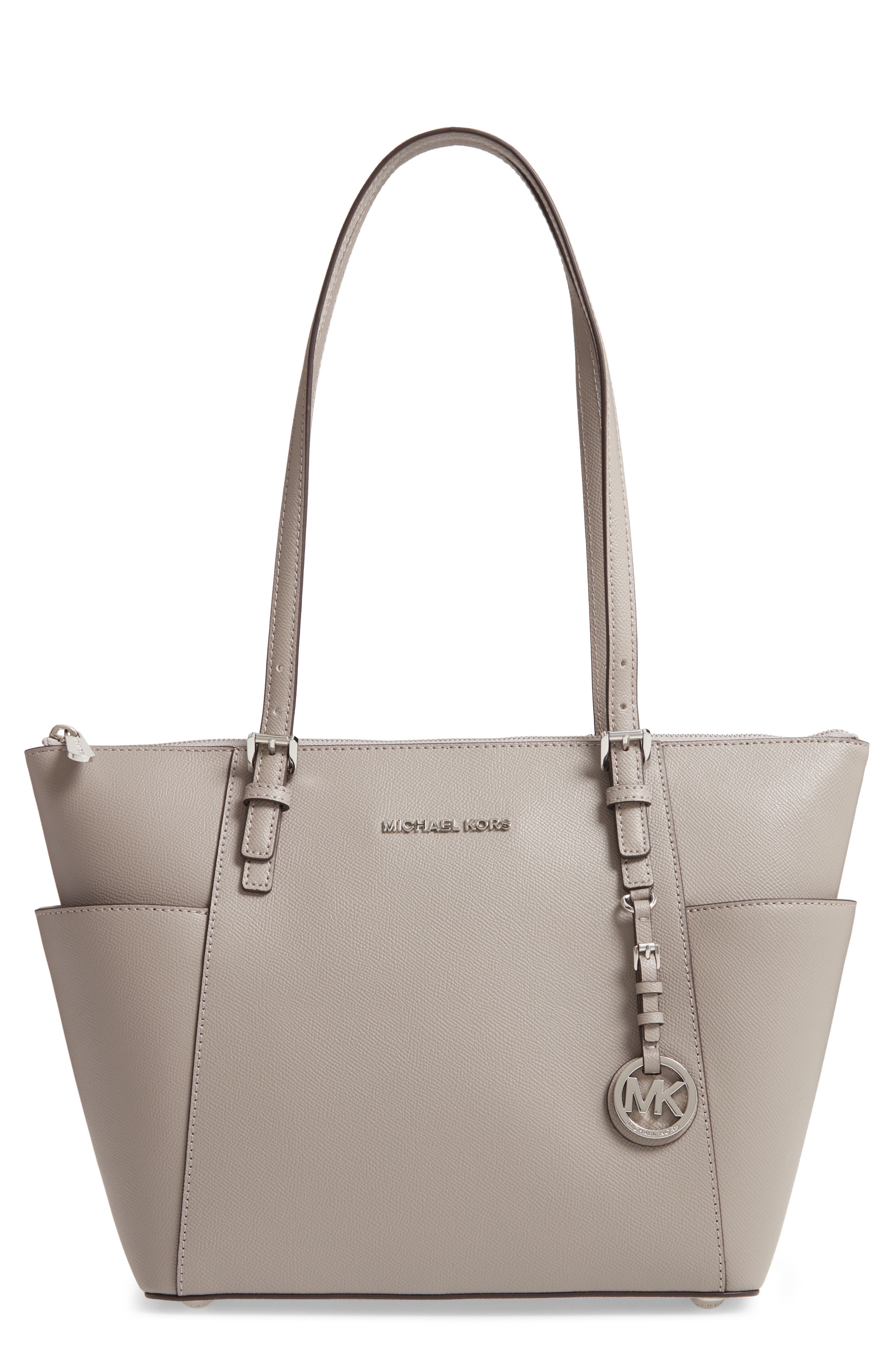 'Jet Set' Leather Tote, Alternate, color, PEARL GREY