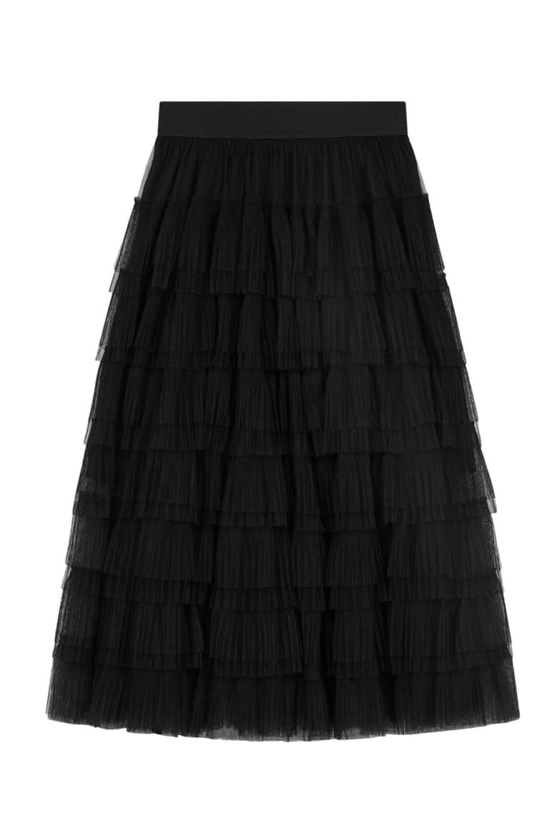 Tulle midi skirt, Alternate, color, BLACK