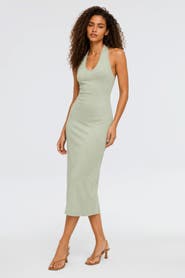 Monlicia Orion Halter Neck Cotton Bodycon Midi Dress