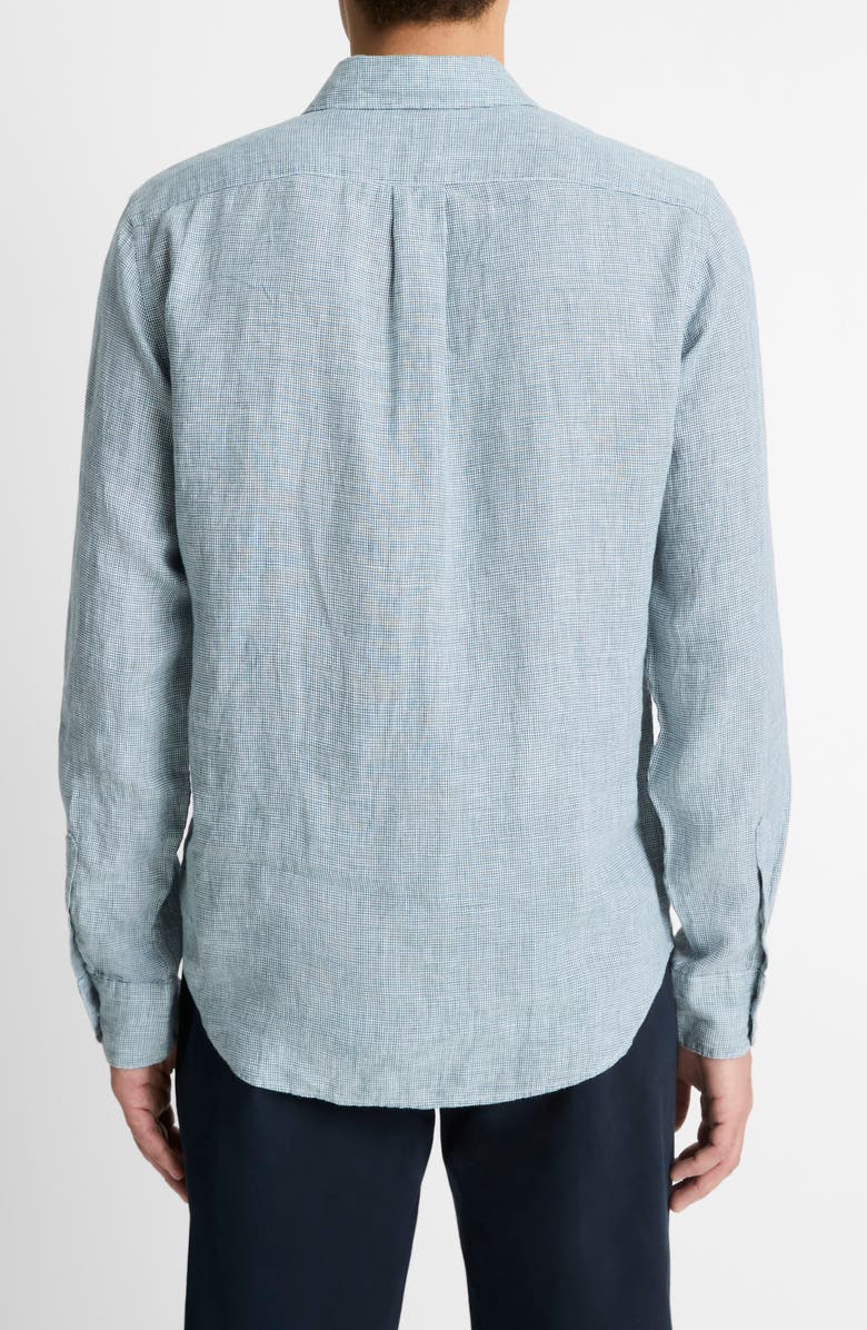 Vince Houndstooth Classic Fit Linen Button-Up Shirt, Alternate, color, Marlin Teal/ Optic White