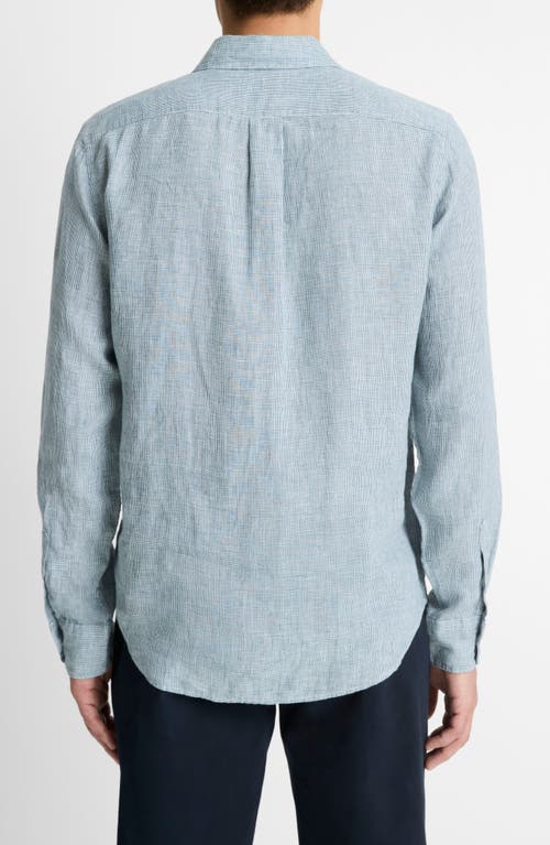 Vince Houndstooth Classic Fit Linen Button-up Shirt In Gray