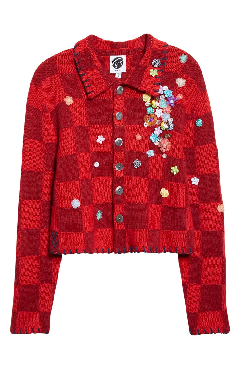 YanYan Fireworks Lambswool & Cotton Shrunken Cardigan, Alternate, color, Wine/ Red