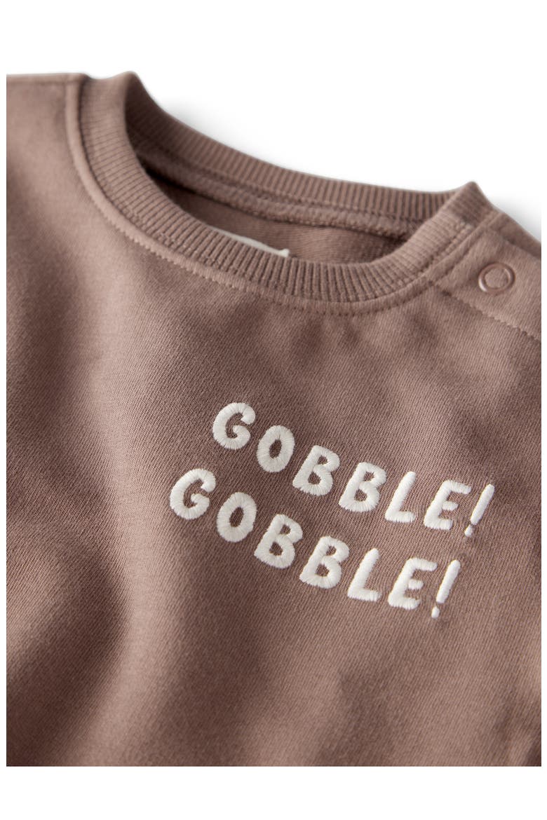 Gobble Gobble Stretch Organic Cotton Bubble Bodysuit, Alternate, color, LITTLE PLANET BROWN GOBBLE