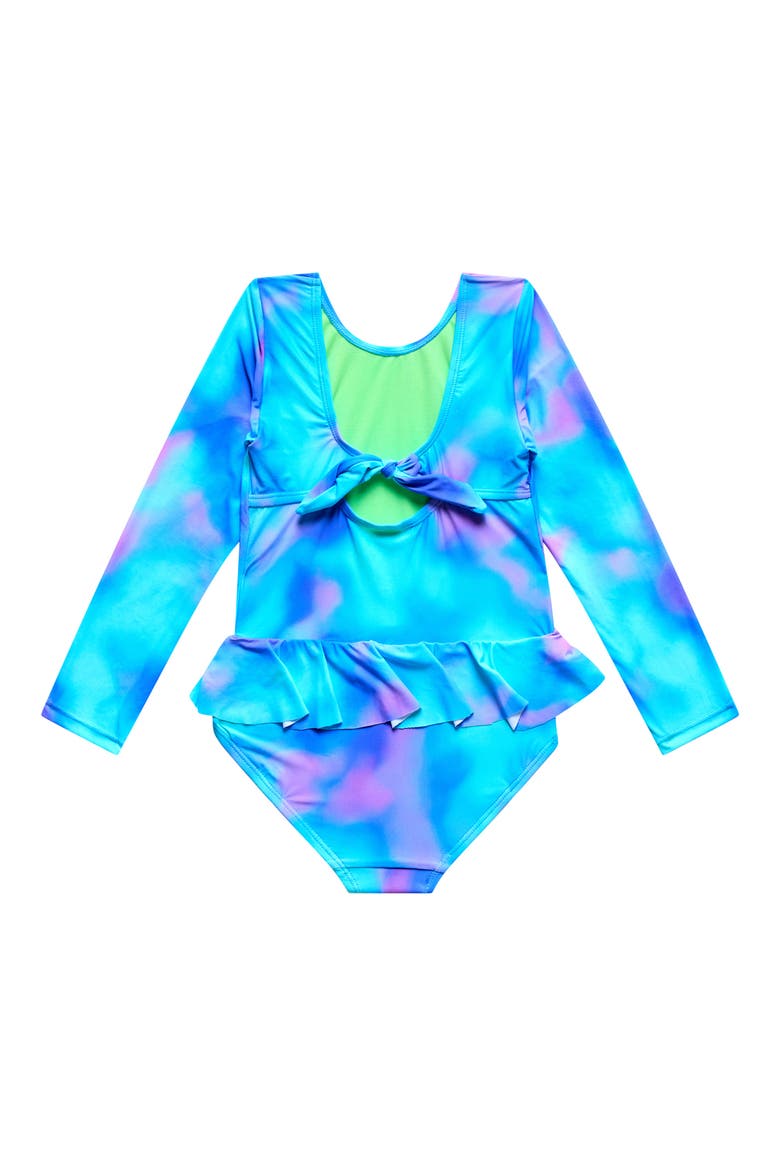 Kids' Long Sleeve Peplum One-Piece Swimsuit, Alternate, color, BLUE