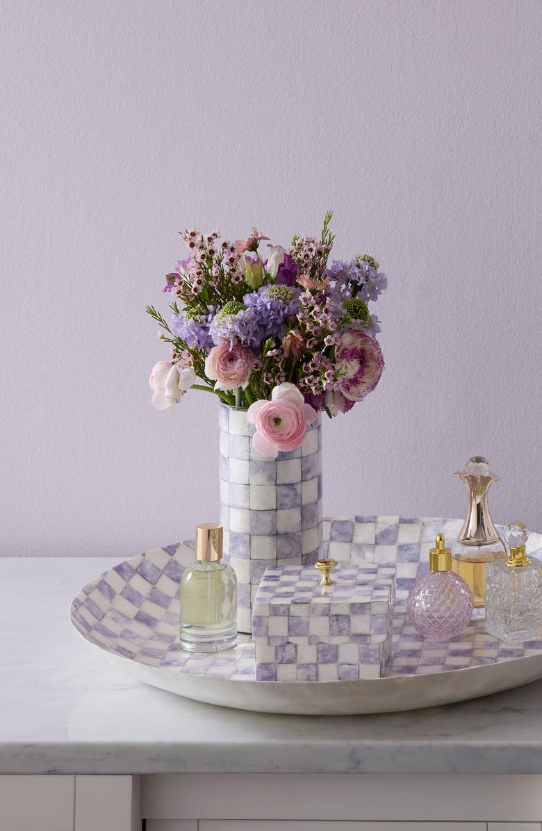 MACKENZIE CHILDS Violet Check Small Capiz Vase, Alternate, color, Violet