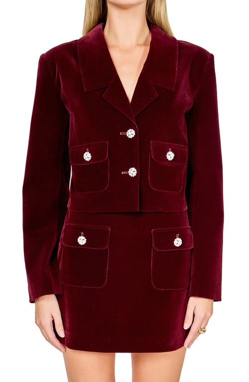Endless Rose Jeweled Crop Velvet Blazer In Red