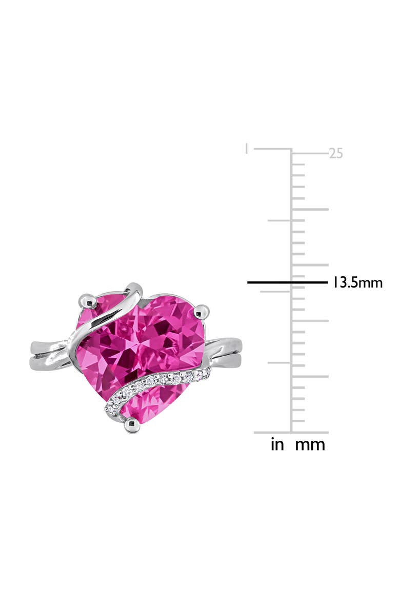 DELMAR Sterling Silver Lab Grown Pink Sapphire & Diamond Heart Ring, Alternate, color, Pink