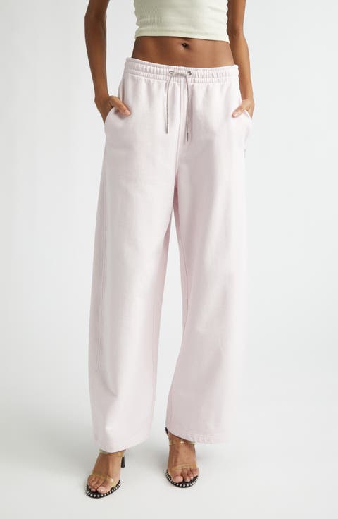 Wide Leg Sweatpants with Rhinestone Drawstring
