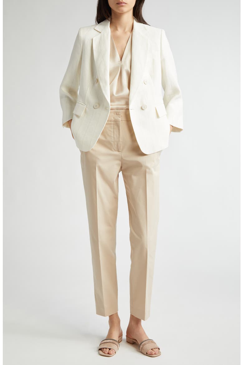 Pinstripe Double Breasted Crop Blazer, Alternate, color, WHITE