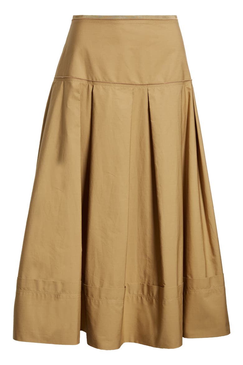 Pleated Organic Cotton Poplin Midi Skirt, Alternate, color, CADET KHAKI