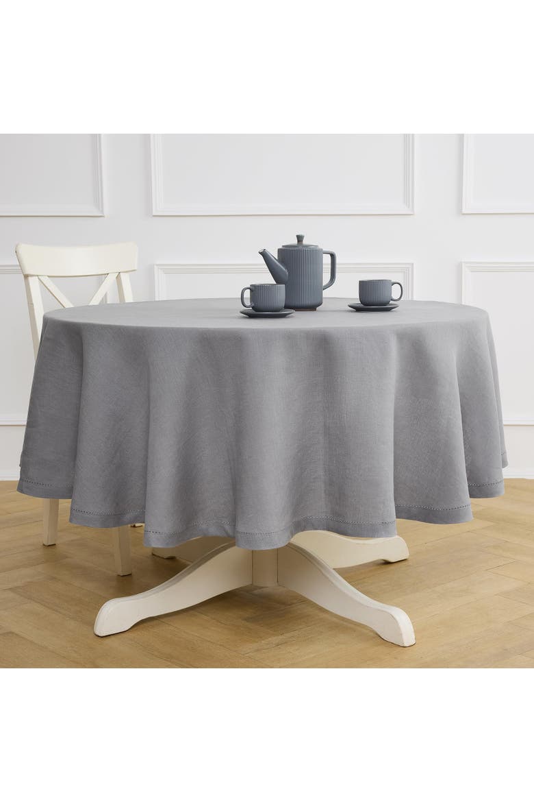 Linen Round Tablecloth - Sonoma Hemstitch, Alternate, color, Grey
