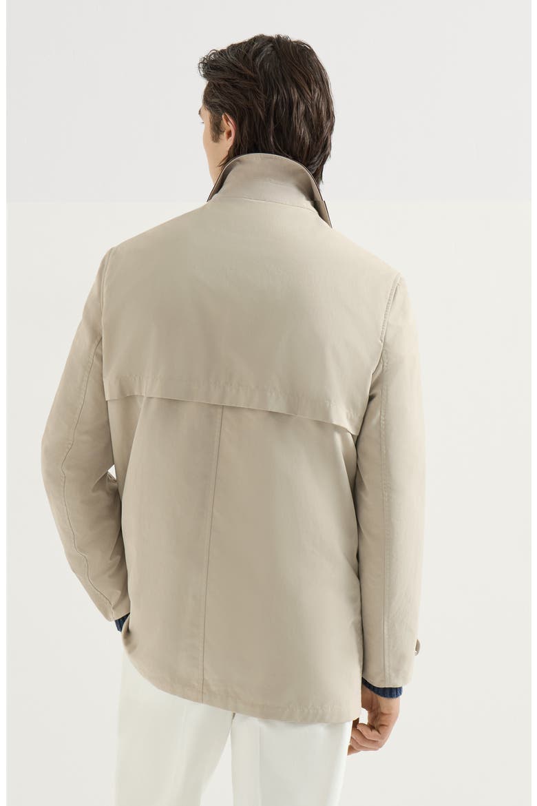 Water-resistant microfiber outerwear jacket with hook fastening and nappa leather inserts, Alternate, color, Beige