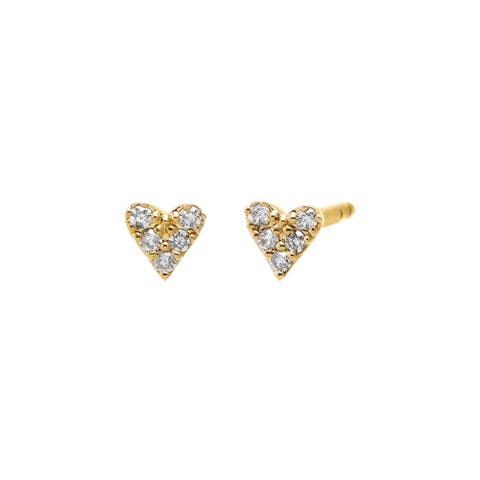Diamond Set Mini Heart Stud Earring 14K