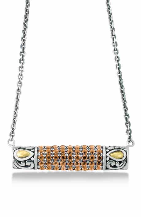 SAMUEL B. Sterling Silver & 18K Gold Pavé Citrine Pendant Necklace