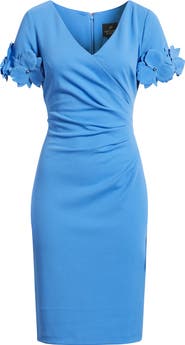 Adrianna Papell 3D Flower Cuff Crepe Faux Wrap Dress