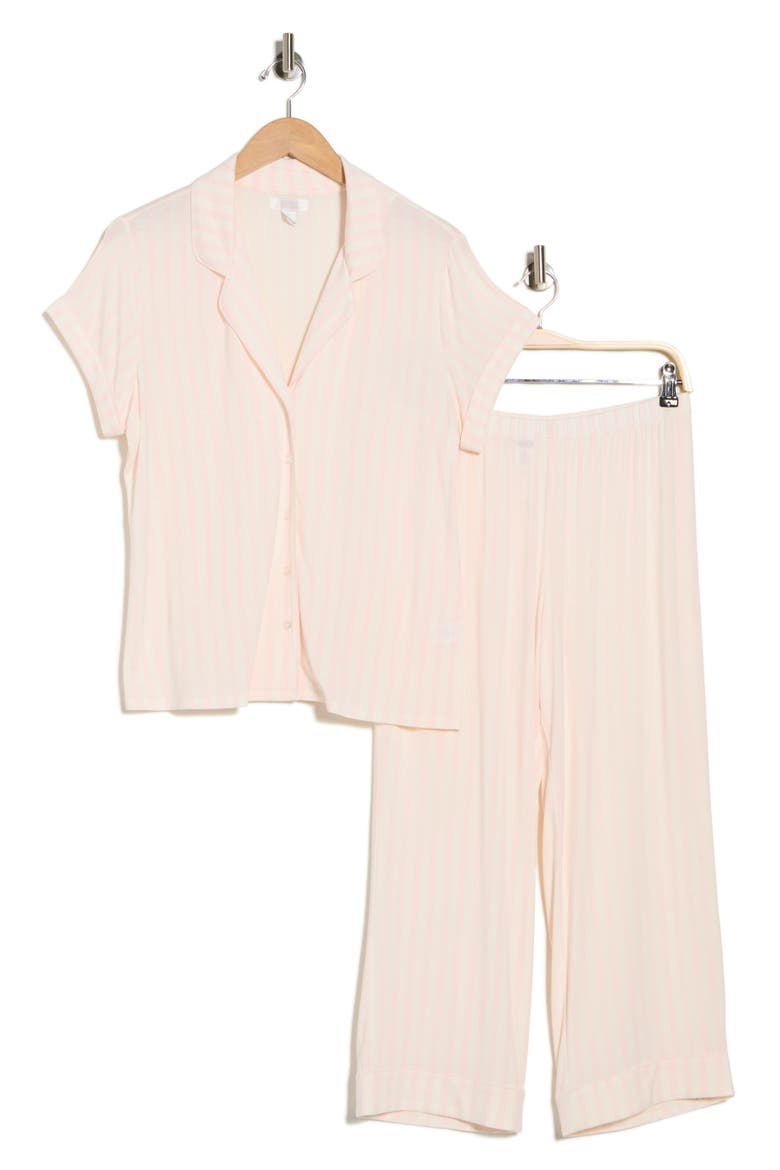 Tranquility Cropped Pajamas, Alternate, color, PINK- IVORY MEDIUM STRIPE
