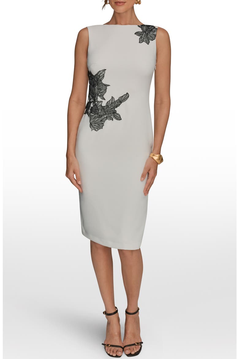 Embroidered Sheath Dress, Main, color, CREAM/ BLACK