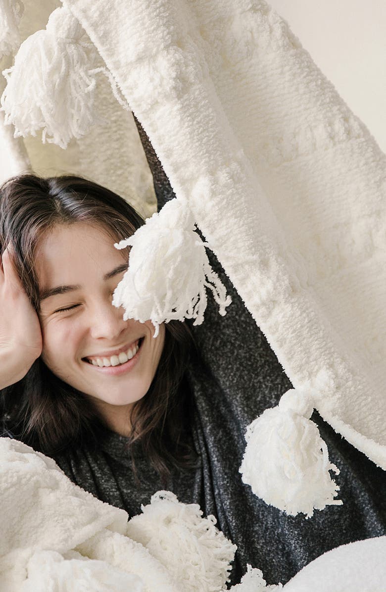 Sunday Citizen Braided Pom Pom Throw Blanket, Alternate, color, Off White