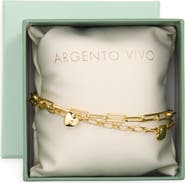 Argento Vivo Sterling Silver Heart Charm Paper Clip Chain Bracelet