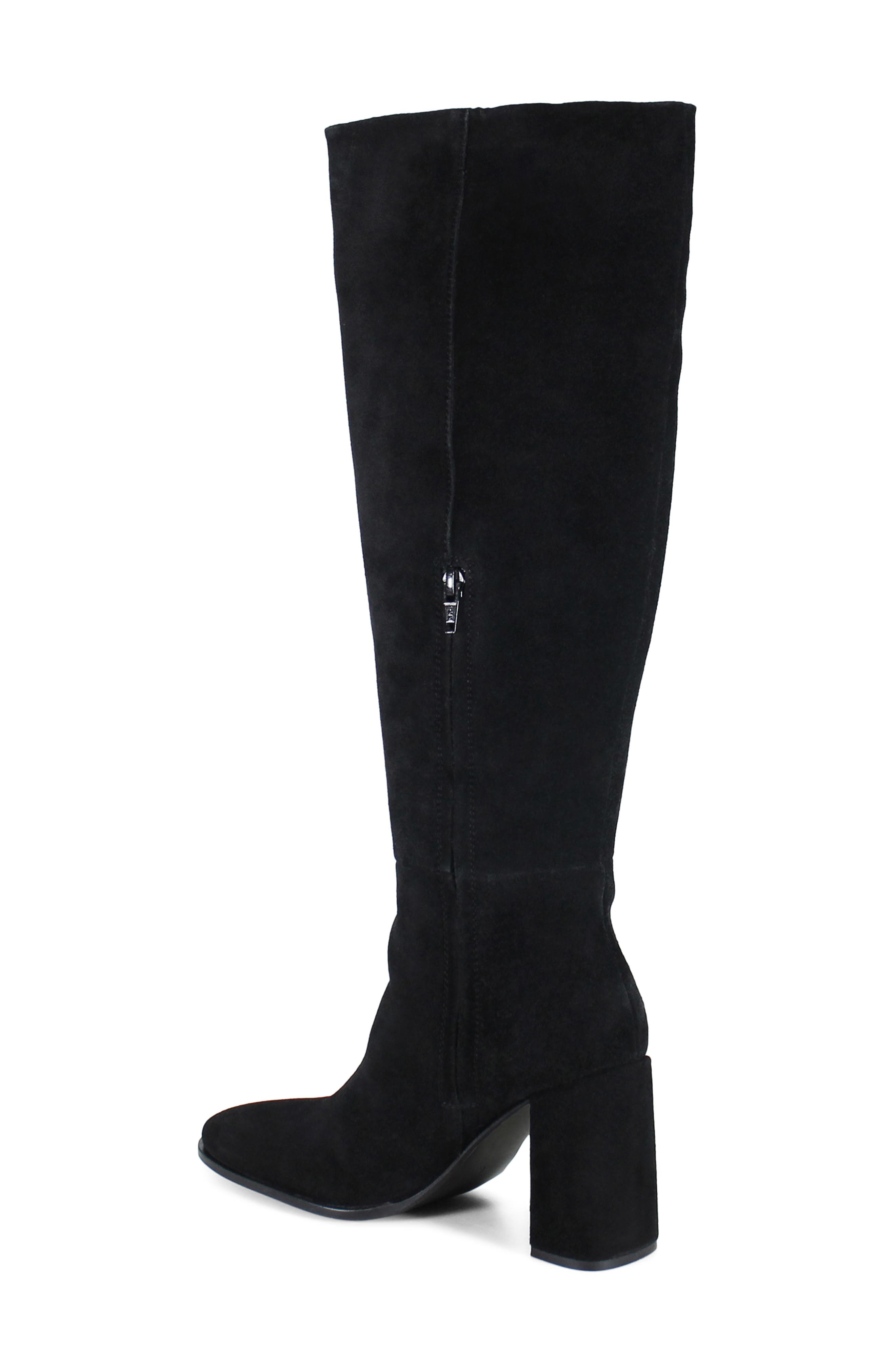 Text Back Leather Knee High Boot, Alternate, color, BLACK