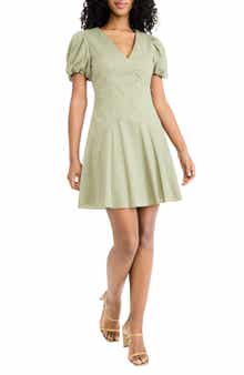 Donna Morgan V-Neck Puff Sleeve A-Line Minidress