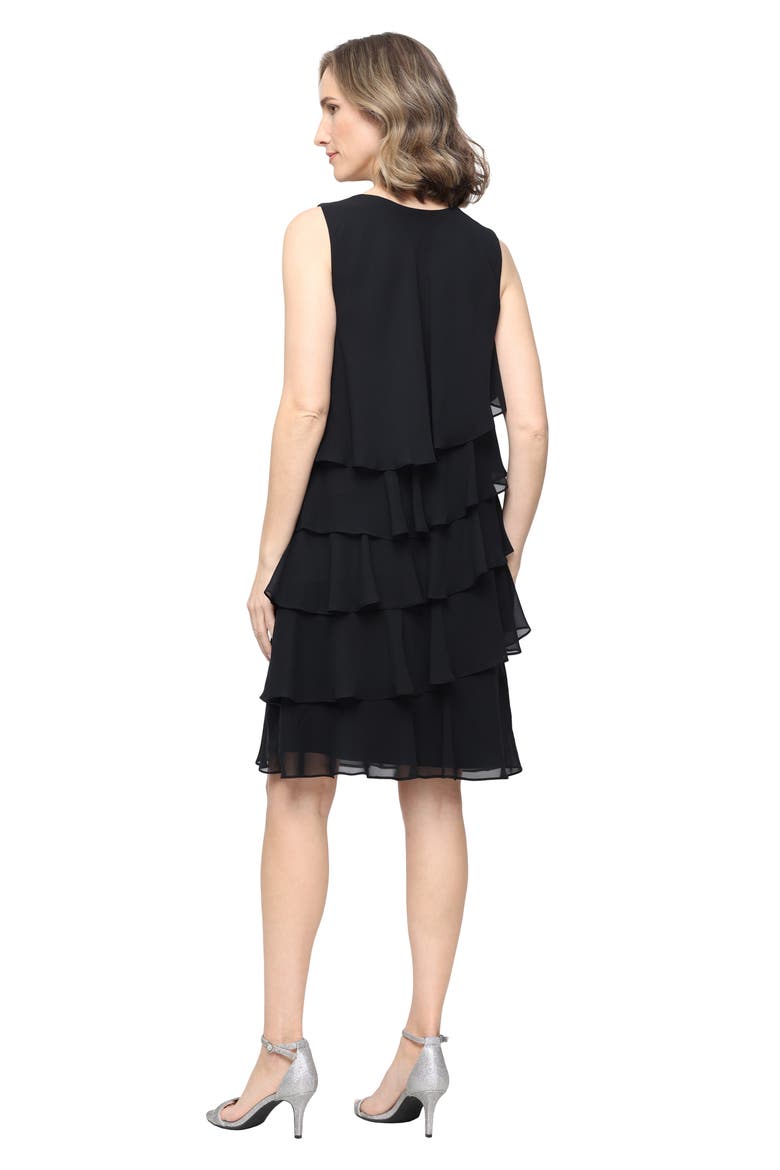 Tiered Ruffle Chiffon Dress with Jacket, Alternate, color, BLACK