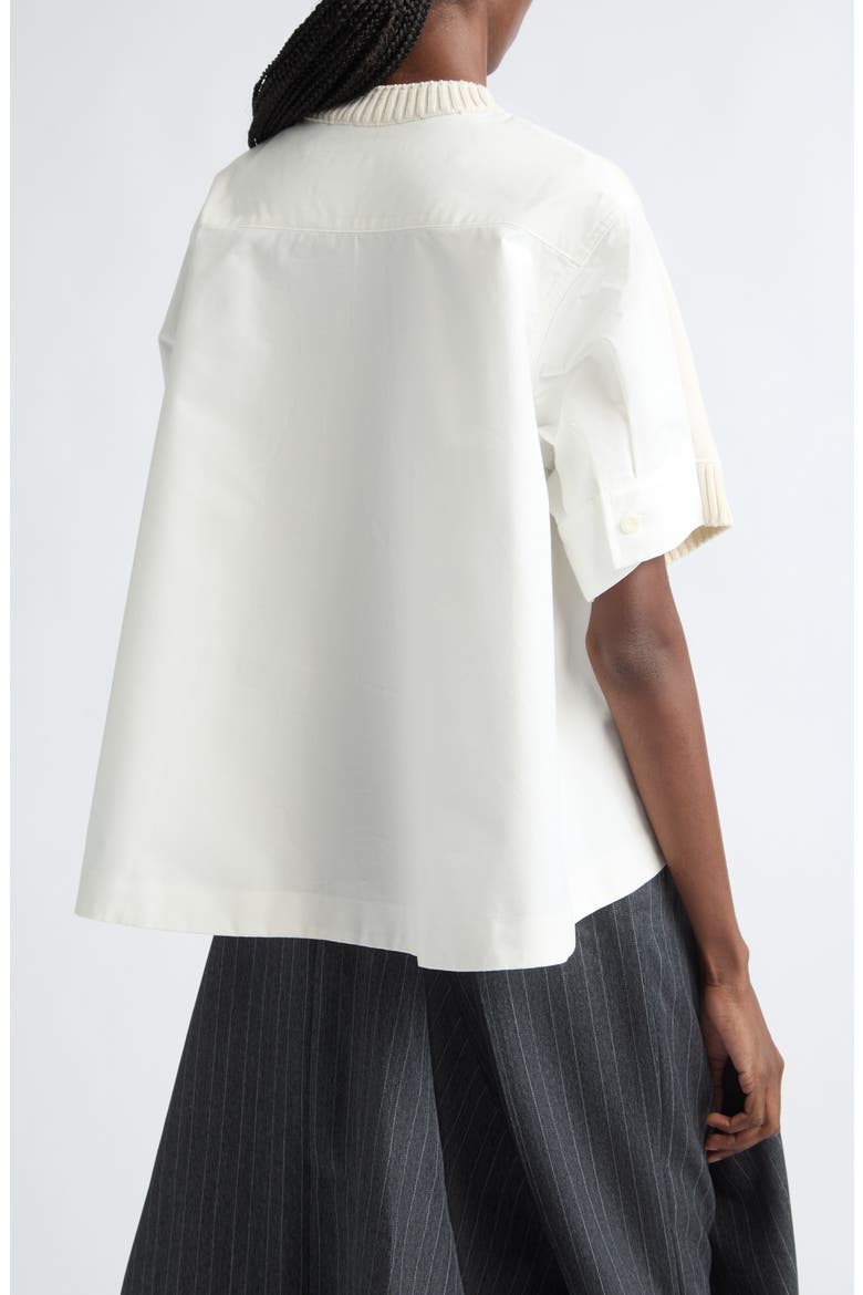 Mixed Media Short Sleeve Sweater, Alternate, color, OFF WHITE