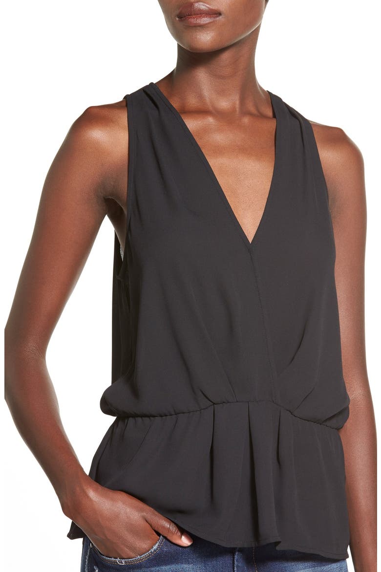 Sleeveless Surplice Top, Alternate, color, BLACK