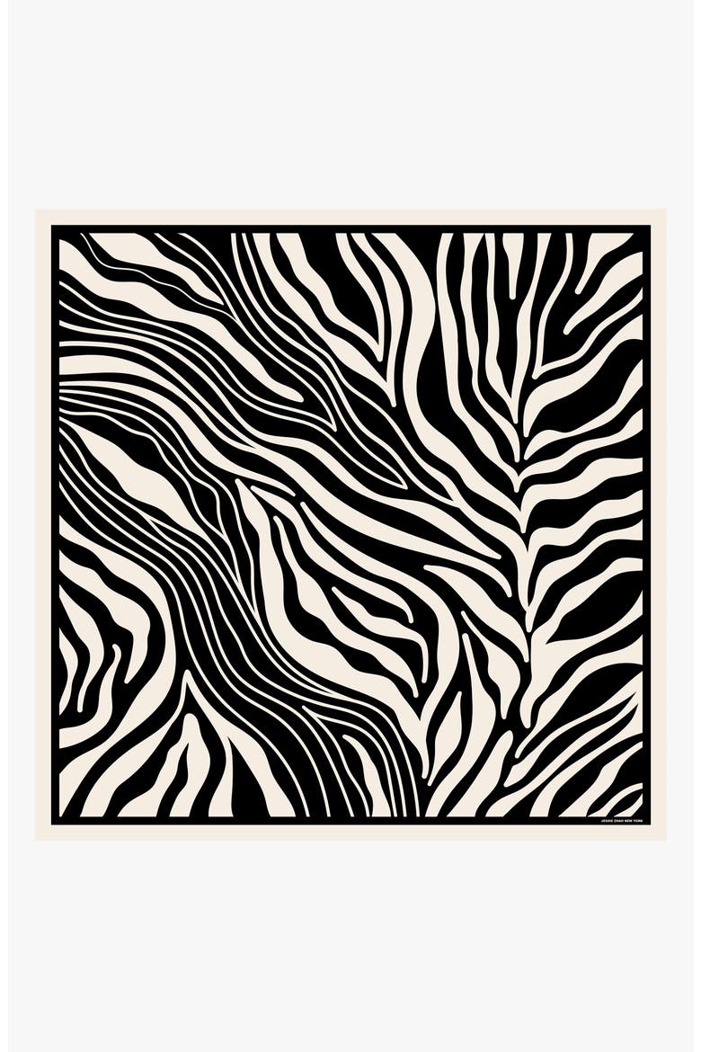 Zebra Wave Double Sided Silk Scarf, Main, color, Black