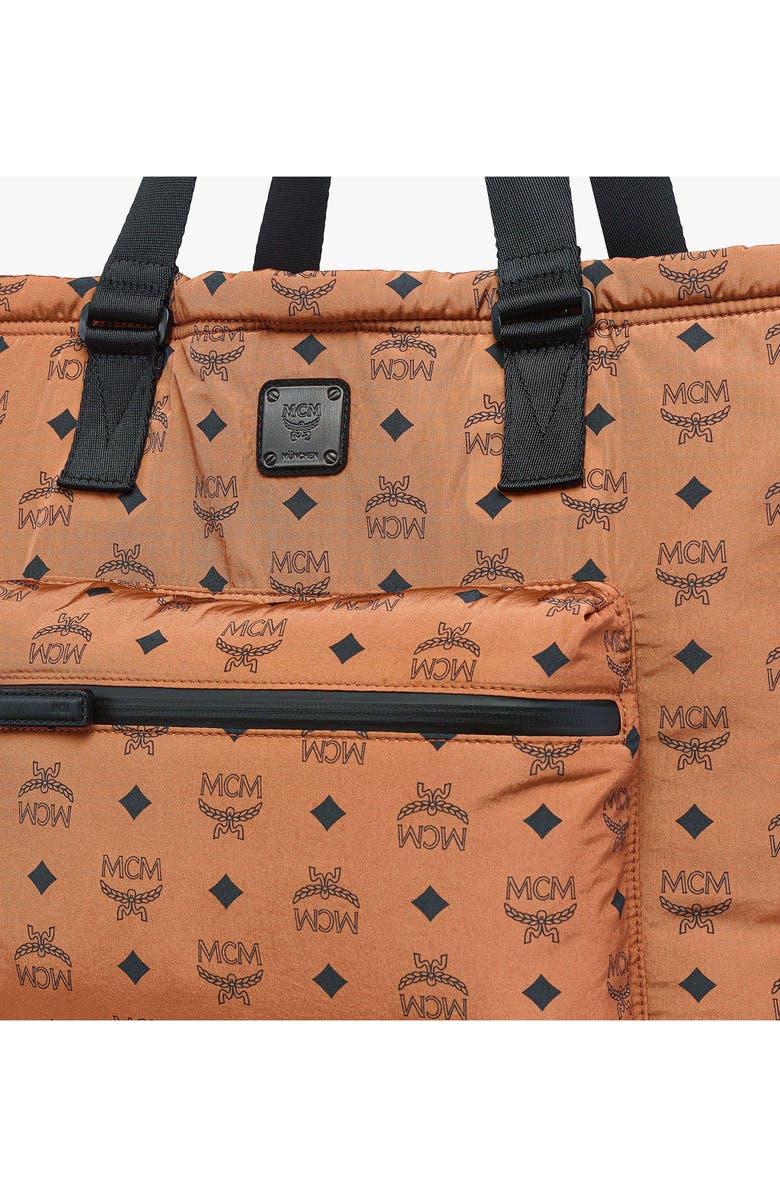 MCM Aren Packable Tote in Visetos, Alternate, color, Cognac