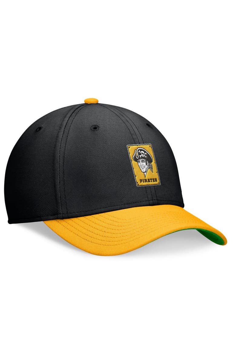Men's Nike Black/Gold Pittsburgh Pirates Cooperstown Collection Rewind Swooshflex Performance Hat, Alternate, color, Black