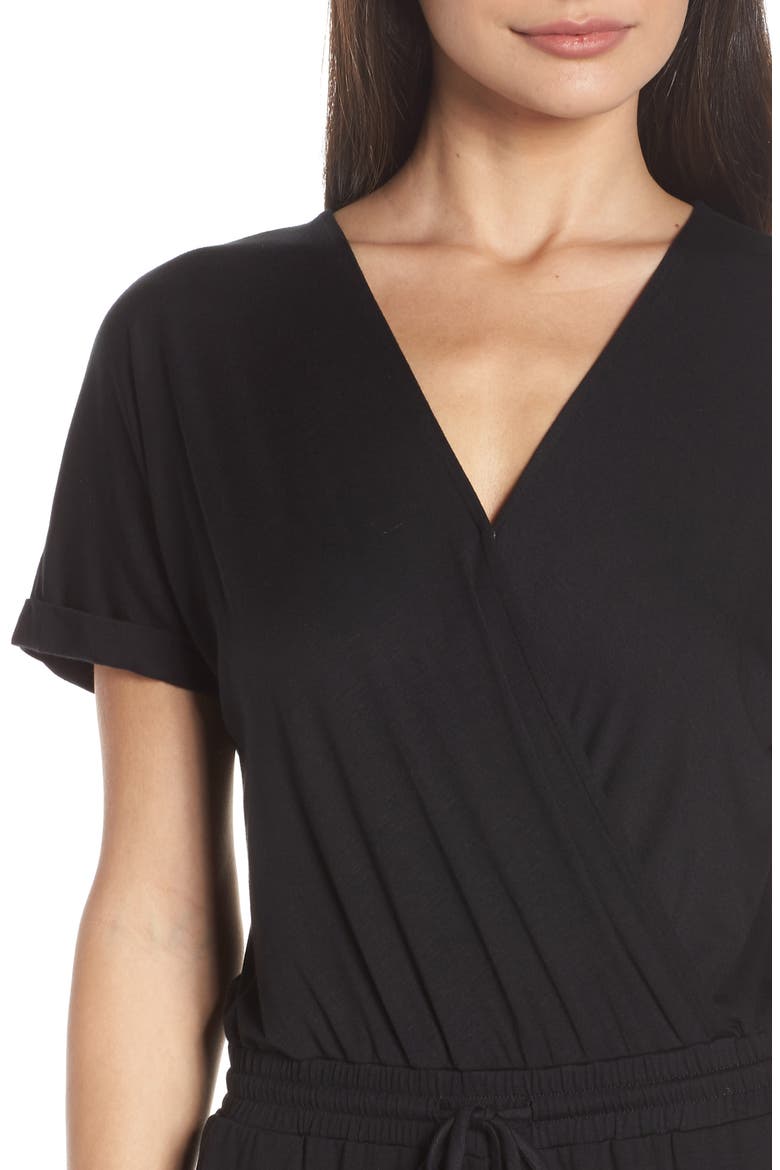 Faux Wrap Jumpsuit, Alternate, color, BLACK