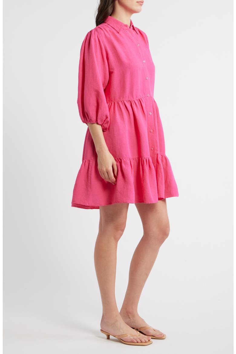 Linen Blend Balloon Sleeve Dress, Alternate, color, MAGENTA