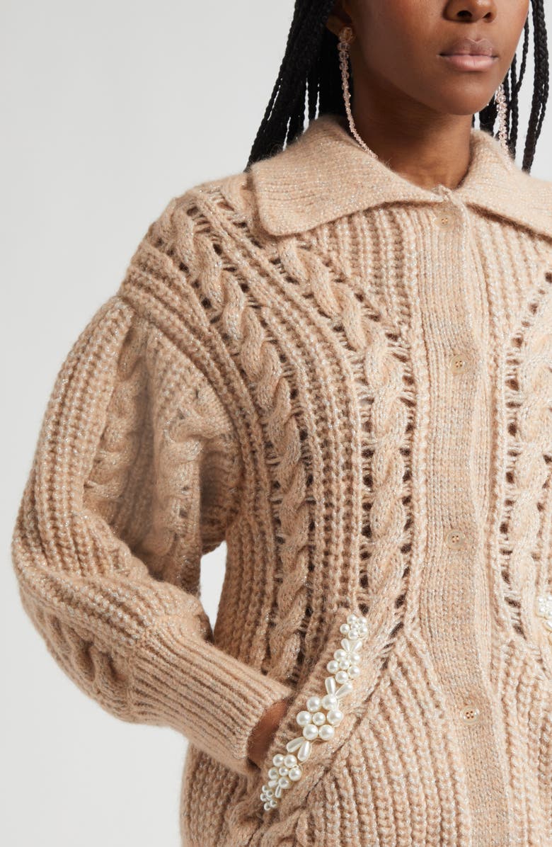 Simone Rocha Sculpted Cable Knit Cardigan, Alternate, color, Rose/ Pearl