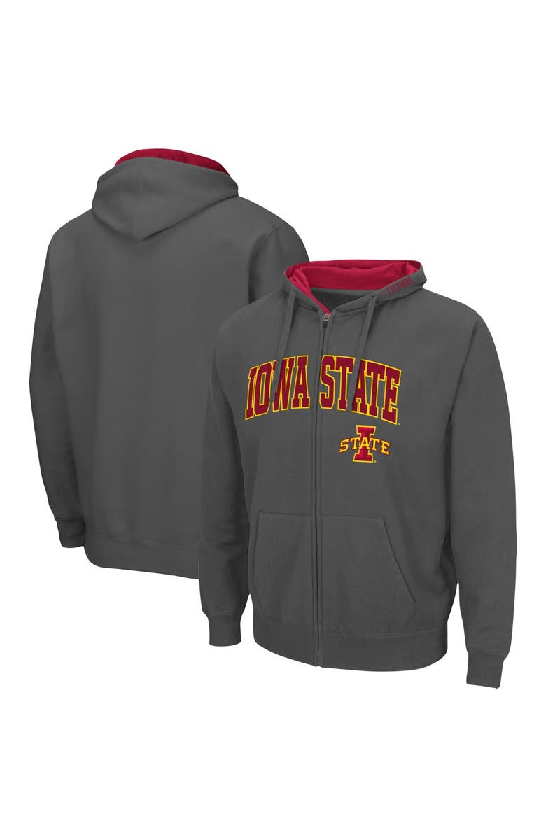 COLOSSEUM Men's Colosseum Charcoal Iowa State Cyclones Arch & Logo 3.0 Full-Zip Hoodie, Main, color, Charcoal