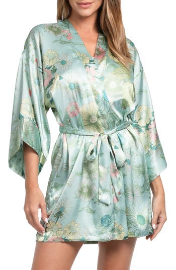 In Bloom By Jonquil Stefani Floral Satin Wrap Robe In Multi
