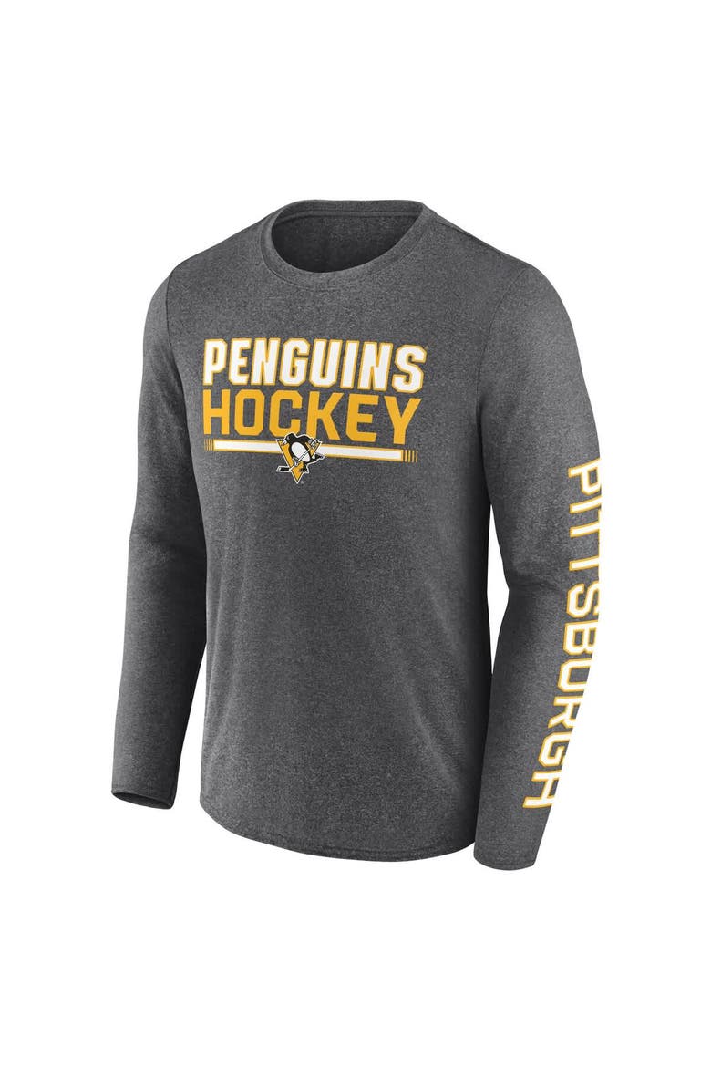 Men's Fanatics Heather Charcoal Pittsburgh Penguins Sweep Iconic Synthetic Long Sleeve T-Shirt, Alternate, color, Heather Charcoal