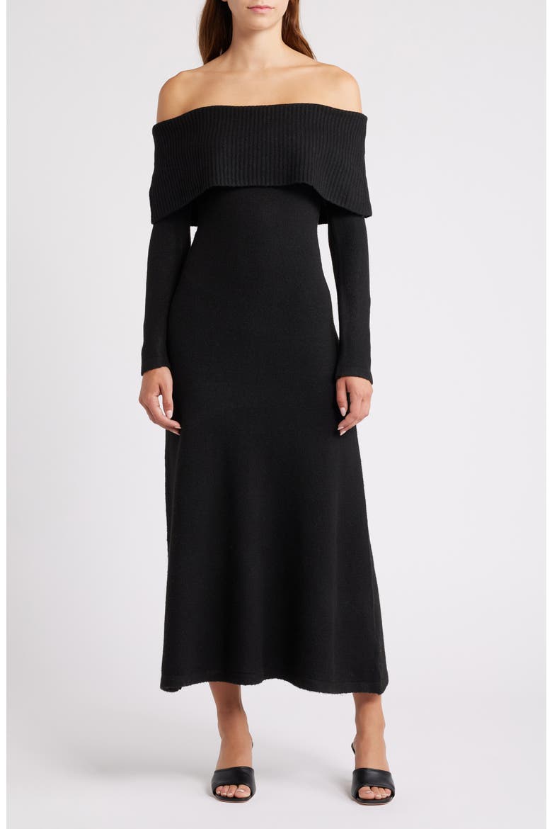 Off the Shoulder Long Sleeve Knit Dress, Main, color, BLACK