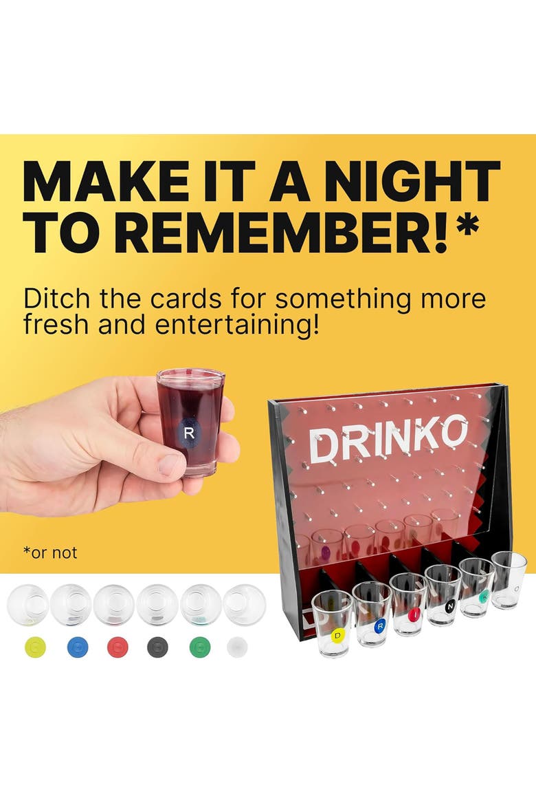 DRINKO, Shot Glass Drinking Party Game, Adult Game Night, Alternate, color, Multicolored