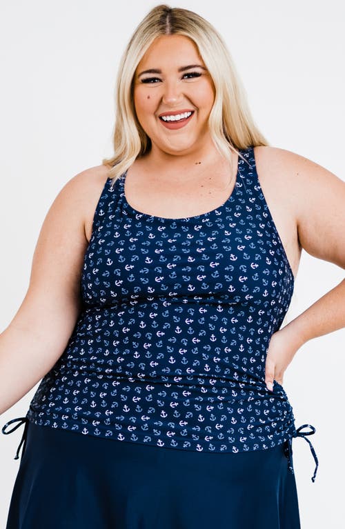 Calypsa Plus Size Maya Tankini Swim Top With Built-in Bra In Blue